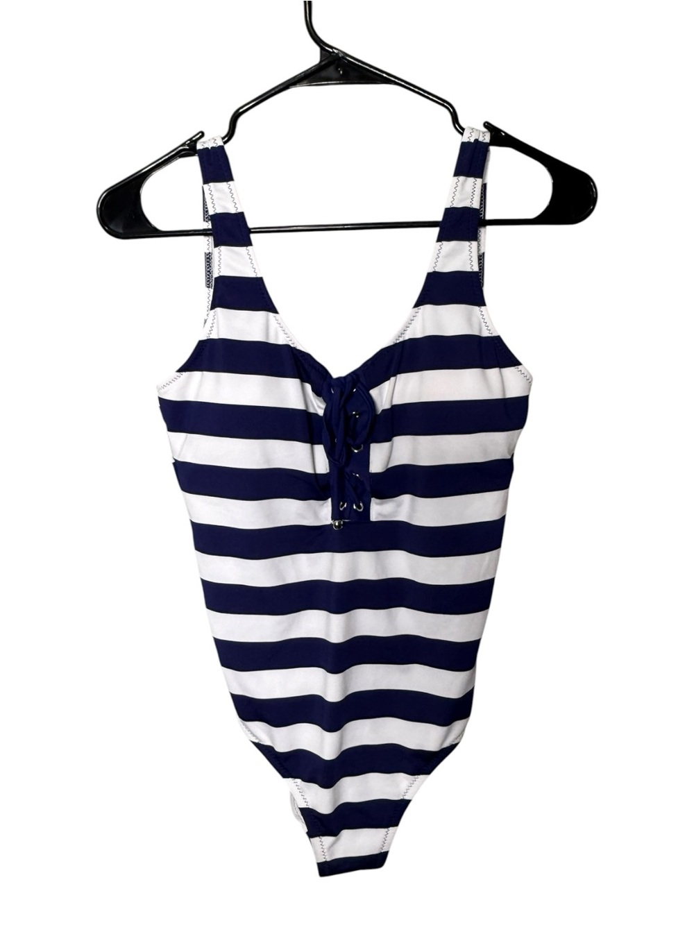 Mossimo Blue White Striped Lace-Up One-Piece Swimsuit Size M